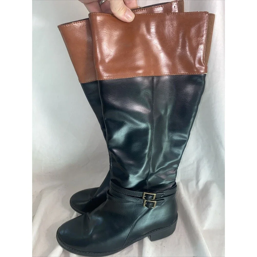 SO Trixie Equestrian Riding Faux Leather Boots Knee High 6.5 MedTwo Tone Tall